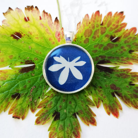 Leaf cyanotype - silver plated pendant and necklace