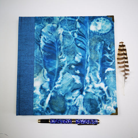 Handbound sketchbook / journal / notebook / diary / cyanotype feather design