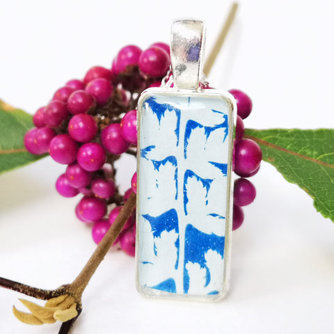 Stem cyanotype - silver plated pendant and necklace