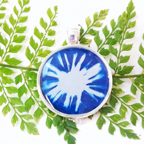 Daisy cyanotype - silver plated pendant and necklace