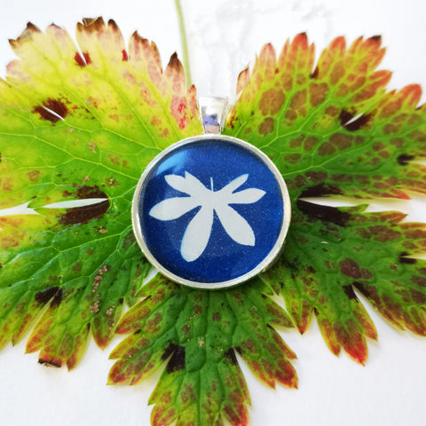 Leaf  cyanotype - silver plated pendant and necklace