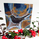 Blackbird - Mixed Media Collage Art Work on Wood Canvas