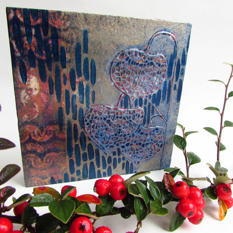 Chinese Lantern - Mixed Media Collage Art Work on Wood Canvas