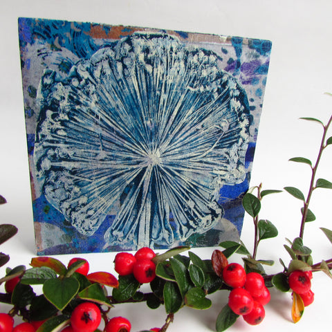 Allium - Mixed Media Collage Art Work on Wood Canvas