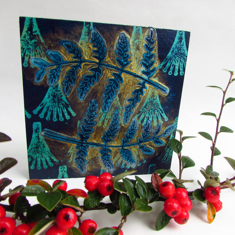 Fern - Mixed Media Collage Art Work on Wood Canvas