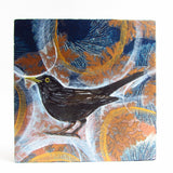 Blackbird - Mixed Media Collage Art Work on Wood Canvas