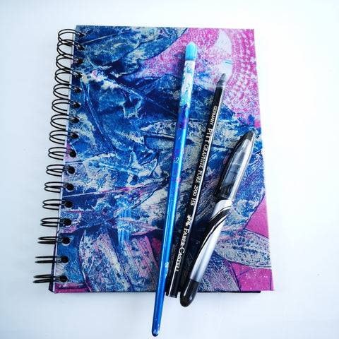 Original Monoprint Bound All Media A5 Notebook – 88gsm Seawhite Kraft Paper (50 Pages / 100 Sides) - Mystic