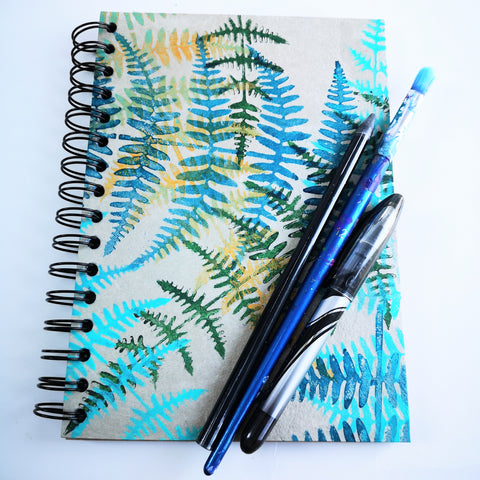 Original Monoprint Bound All Media A5 Notebook – 88gsm Seawhite Kraft Paper (50 Pages / 100 Sides) - Ferns