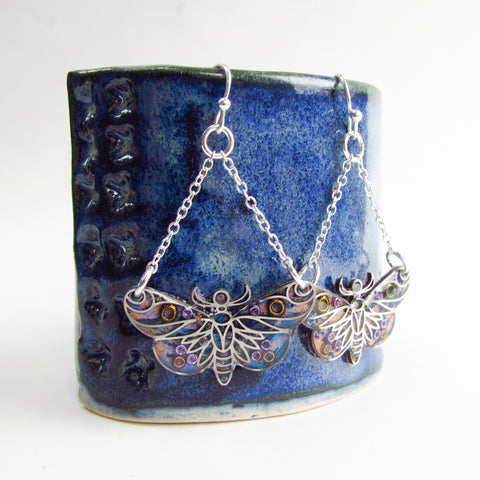 Sunset - Moth Monoprint Drop Earrings