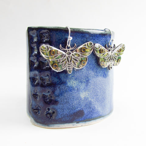 Forest - Moth Monoprint Drop Earrings