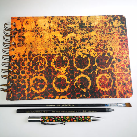 Original Monoprint Bound All Media A5 Notebook – 160gsm Seawhite Paper (50 Pages / 100 Sides) - Copper