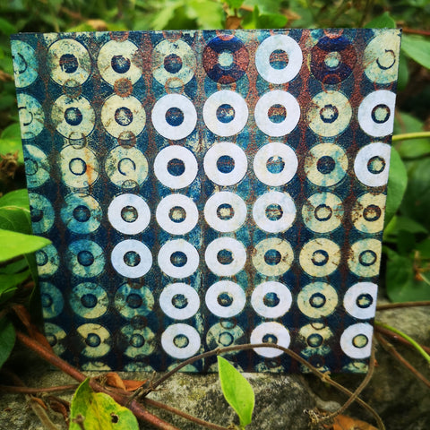 Pool - Mixed Media Collage Art Work on Wood Canvas