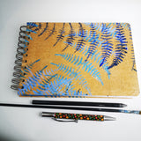 Original Monoprint Bound All Media A5 Notebook – 160gsm Seawhite Paper (50 Pages / 100 Sides) - Blue Fern