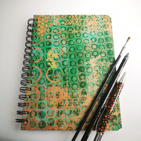 Original Monoprint Bound All Media A5 Notebook – 160gsm Seawhite Paper (50 Pages / 100 Sides) - Verdigris