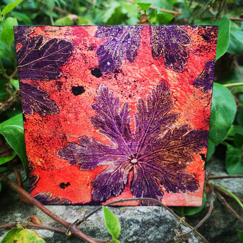 Geranium - Mixed Media Collage Art Work on Wood Canvas