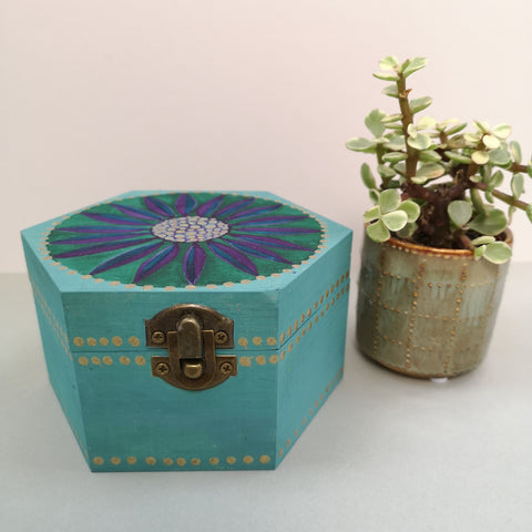 Hand painted gift box / trinket box / hexagonal design