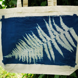 Cyanotype tote bag - large - bracken frond design