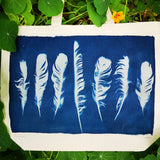 Cyanotype tote bag - large - feather design