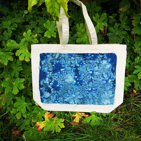 Cyanotype tote bag - large - geranium leaf design
