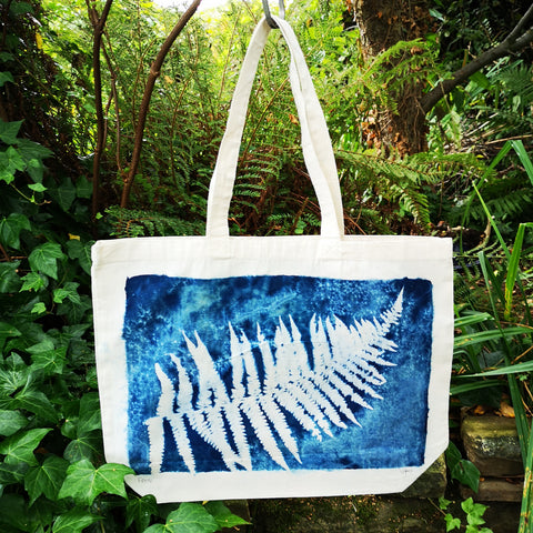 Cyanotype tote bag - large - fern design