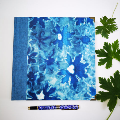 Handbound sketchbook / journal / notebook / diary / cyanotype geranium design