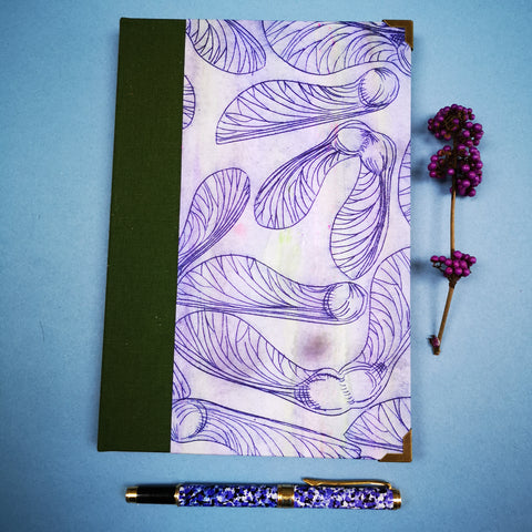 Handbound journal / notebook / diary / Sycamore seed design
