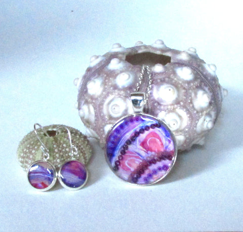 Lilac - silver plated necklace and earrings set